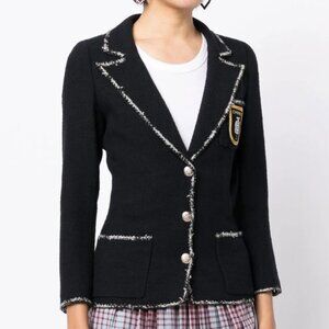 CHANEL Iconic 2005 Runway Embellished Midnight Blue Wool Blazer Vintage Jacket M